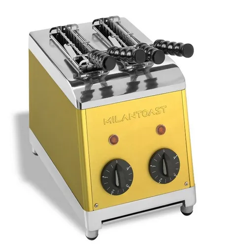 Milantoast Sandwichtoaster mit Zangen - Gold - Sandwichmaker aus rostfreiem Edelstahl mit individuell einstellbaren Zangen, Timereinstellung und schadstofffreien Isolierplatten für perfekte Toasts.