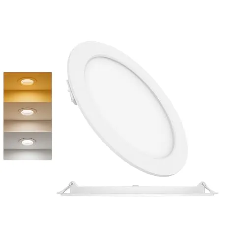 Braytron LED 12W 3CCT Einbauleuchten 230V, 1120LM Einbaustrahler Flach 13mm Einbauspots Deckenspots mit ontigriertem Trafo Spotlight, Wohnzimmer, Küche, Rund Panel (Weiß, 12W, 3CCT)