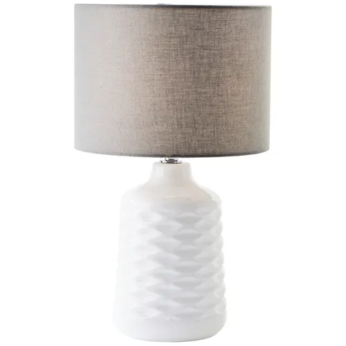 Lightbox weiße Keramik Tischlampe mit grauem Stoff-Schirm