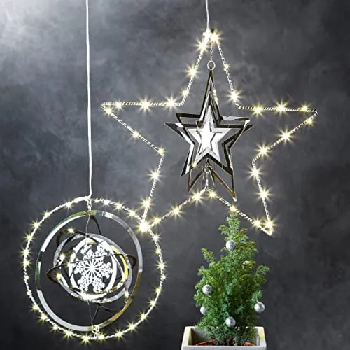 hellum Funkelndes Metallobjekt Kugel mit LED Lichterkette, 30 warmweiße LEDs, Ø 20,5cm, batteriebetrieben, 50cm lange transparente Zuleitung 523003