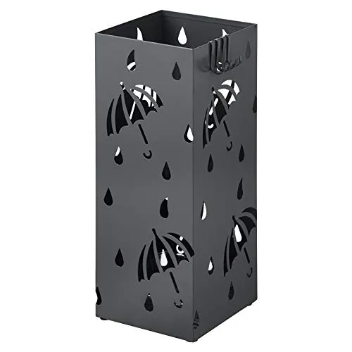 WOLTU Regenschirmständer aus Eisen, Anthrazit - Stylischer Schirmständer mit Wasserauffangschale und 4 Haken für Taschenschirme, ideal für Familien und vielseitig einsetzbar.