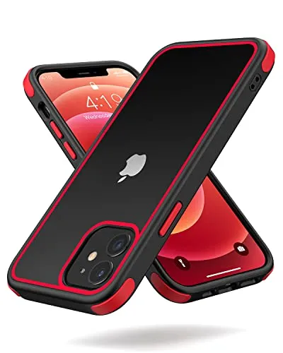 MobNano Ultra Hybrid Durchsichtig Hülle für iPhone 12 Hülle, iPhone 12 Pro Hülle Stoßfest Bumper Transparent Handyhülle Shockproof Fallschutz Silicone iPhone 12 12 Pro Case - Schwarz/Rot