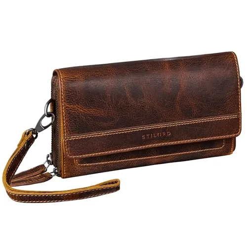 STILORD 'Sabrina' 4-in-1 Leder Geldbörse mit Handyfach Damen Groß echt Leder Clutch Multifunktionale Umhängetasche Portemonnaie mit Handytasche 7 Zoll RFID/NFC Schutz, Farbe:luino - braun