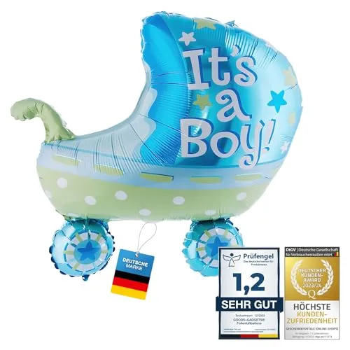 Baby Shower Heliumballon Party Deko Kinderwagen Luftballon - Junge; Blau - für Feier der Bekanntgabe des Geschlechts
