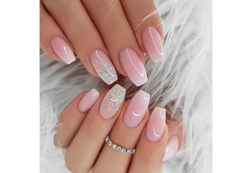 LuxusKollektion Kunstfingernägel 24 Stück Press on Nägel Rosa Glitzer Acryl French Nails mit