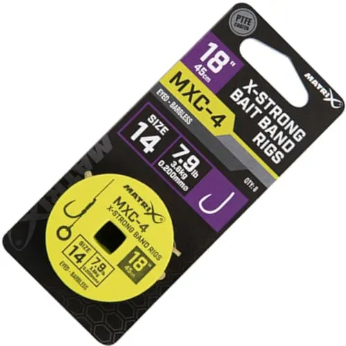 Fox Matrix MXC-4 45cm Barbless X-Strong Bait Bands Rigs - 8 Vorfächer, Gr./Durchmesser/Tragkraft:Gr. 14 /3.6kg /0.200mm