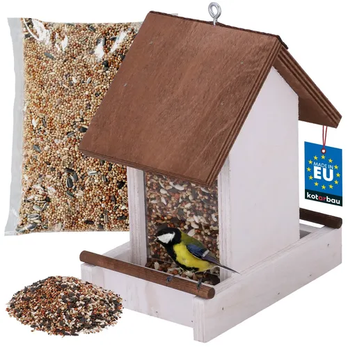 KOTARBAU Hänge-Vogelfutterhaus Holz weiß inkl Futter