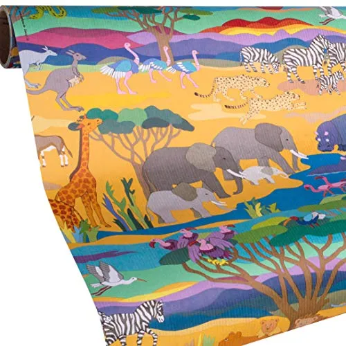 ZOO Geschenkpapier Kinder - SAFARI | 5 Meter Rolle Papier zum Geschenke einpacken | prima für Mädchen & Jungs zu Geburtstag, Weihnachten, Ostern, Einschulung - reißfest