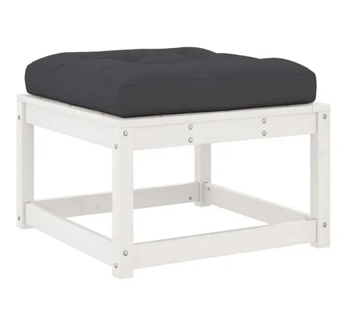 vidaXL Gartenhocker mit Kissen Weiß aus Kiefernholz - Gartensofa aus massivem Kiefernholz, langlebig und stabil. Ideal für gemütliche Stunden im Freien mit einem bequemen Kissen für zusätzlichen Komfort.