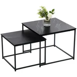 KAHOO 2tlg. Couchtisch Set mit Marmormuster, 60x50cm + 50x40cm
