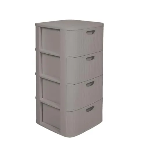 Kreher® XL Rollbarer Schubladenschrank Rollcontainer Nischenschrank aus Kunststoff in Rillen-Optik mit 4 Schubladen. Maße: ca. 40x40x81 cm (Taupe)