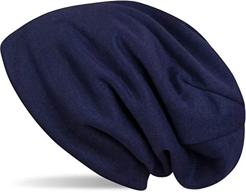 styleBREAKER warme Feinstrick Beanie Mütze mit sehr weichem Fleece Innenfutter, Longbeanie unifarben, Unisex 04024092, Farbe:Dunkelblau