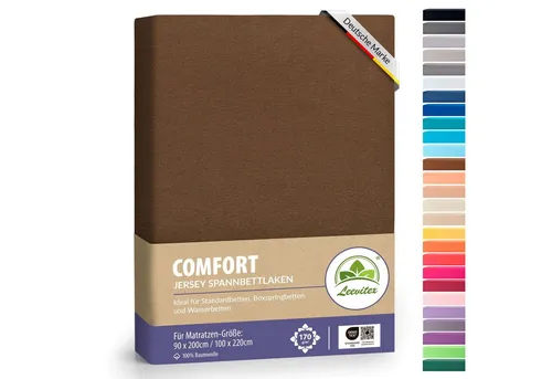 leevitex® Spannbettlaken Premium 170g/m², Gummizug: rundum, schwer und dick, 100% Jersey-Baumwolle, auch Boxspringbett geeignet