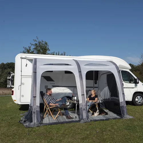 Luftvorzelt Marina Air High 330 für Kastenwagen und Bus - Hochwertiges, aufblasbares Vorzelt für Reisen und Camping. Mit Moskitonetz, geringem Gewicht und einfacher Handhabung. Inkl. Tragetasche und Luftpumpe, ideal für Camperbusse und Wohnmobile.