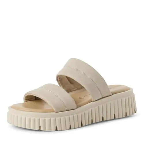 Tamaris Pantolette beige 38 EU - Bequeme Pantoletten in Größe 38, aus hochwertigem Glattleder mit 4 cm Absatzhöhe – ideal für stilvolle Sommerlooks.