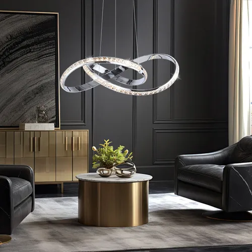 Hängeleuchte Pendellampe mit Simply Dim, 30W LED - Moderne Pendelleuchte aus Chrom mit geschwungenem Design und stufenloser Dimmfunktion. Ideal für Wohnzimmer, Esszimmer und Küche, schafft eine warme Atmosphäre bei 3000K.
