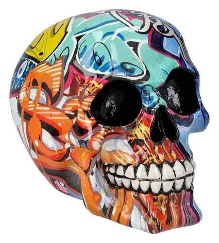 Figuren Shop GmbH Dekofigur Totenkopf Figur - Graffiti - Gothic Fantasy Deko Dekofigur Dekoschädel