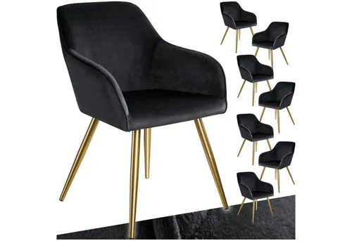 tectake Esszimmerstuhl Marilyn 8er Set - Elegante gepolsterte Stühle in Samtoptik für stilvolle Esszimmer. Bequeme Armlehnen und robustes Stahlgestell bieten Komfort und Stabilität.