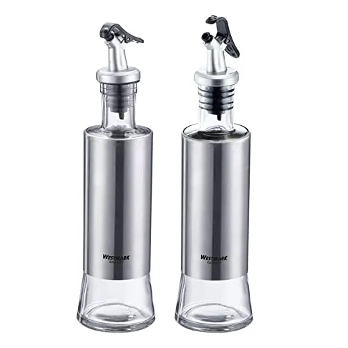 Westmark Essig- und Ölspender, 2tlg., Einhandbedienung, Fassungsvermögen: je 300 ml, Kunststoff/Glas/Rostfreier Edelstahl, Lissabon, Transparent/Silber/Schwarz, 63392260