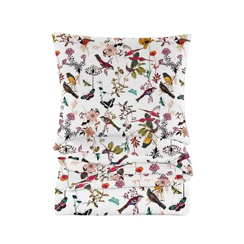 Cotton Market ÖKO-TEX Bettwäsche 220x200 cm - Baumwolle - Bettwäsche-Sets 3 Teilig - Bettbezug 220 cm und 2 Kissenbezug 70x80 cm - Weiß, Vögel und Schmetterlinge