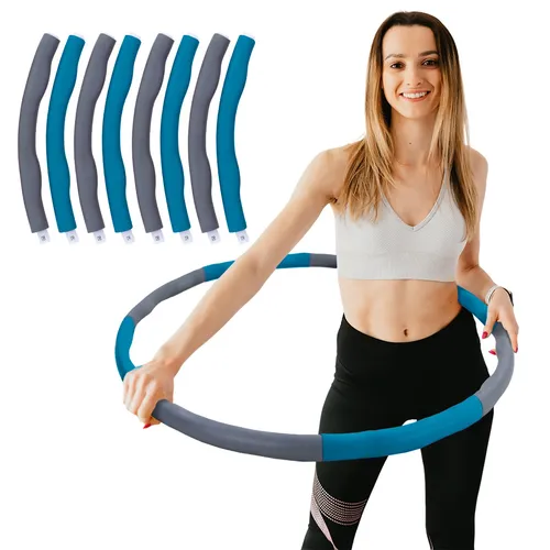 Hula Hoop Fitness Reifen 8 Teile gepolstert Durchmesser einstellbar Grau Blau