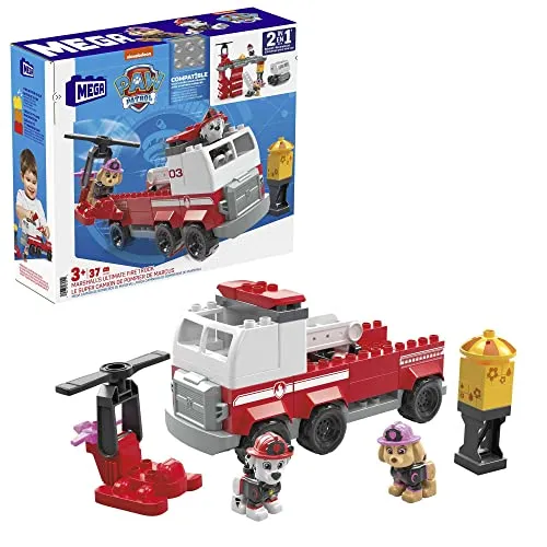 MATTEL MEGA BLOKS Marshall's Ultimate Fire Truck - Paw Patrol - Konstruktionsspielzeug für Kinder ab 3 Jahren, fördert Kreativität und Motorik mit dem Feuerwehr-Truck aus der PAW Patrol Welt.