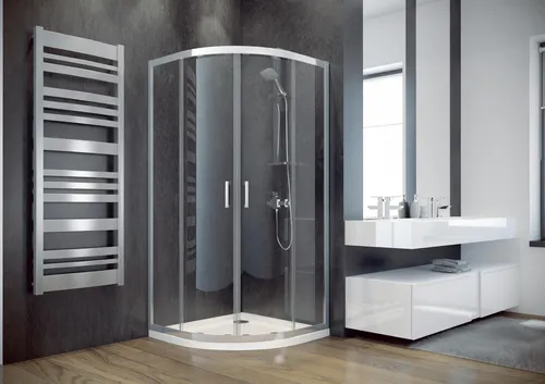 Exclusive Duschkabine Viertelkreis Eckdusche - Duschabtrennung aus hochwertigem Glas, platzsparend und ideal für kleine Bäder, Maße: 90 x 90 x 185 cm.