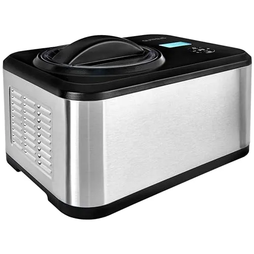 GUTFELS Eismaschine ICE CREAM 4025 | 1,5 Liter | 120 Watt - Speiseeisbereiter mit 4 Programmen und digitalem Timer für präzise Zubereitung. Der Edelstahlbehälter sorgt für einfache Reinigung und köstliches Eis für Familie und Freunde.