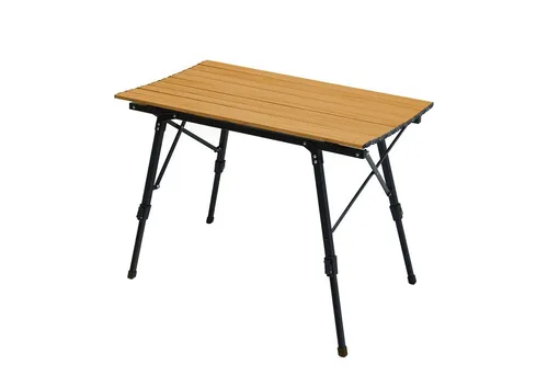 JAWINIO Campingtisch - Höhenverstellbarer Klapptisch in Holzoptik - Camping-Möbel - Flexibler Klapptisch mit höhenverstellbaren Beinen und wetterfester Oberfläche, ideal für Camping, Picknick und Balkon.