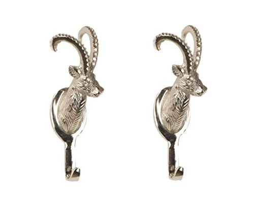 Wandgarderobe 2er SET 'Steinbock' in Silber - Wandgarderoben aus hochwertigem Aluminium im 2-teiligen Set. Dekorative Hirschgeweih-Designs in Silber für einen stilvollen Look.