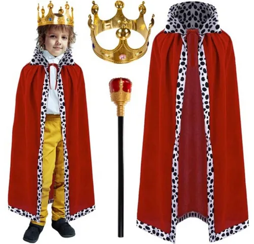 König Kostümset 3-tlg. Kruzzel 20560 - Elegantes Königskostümset mit Umhang, Zepter und Krone. Ideal für Kostümpartys oder Theateraufführungen, aus hochwertigem Polyester für einen beeindruckenden Auftritt.