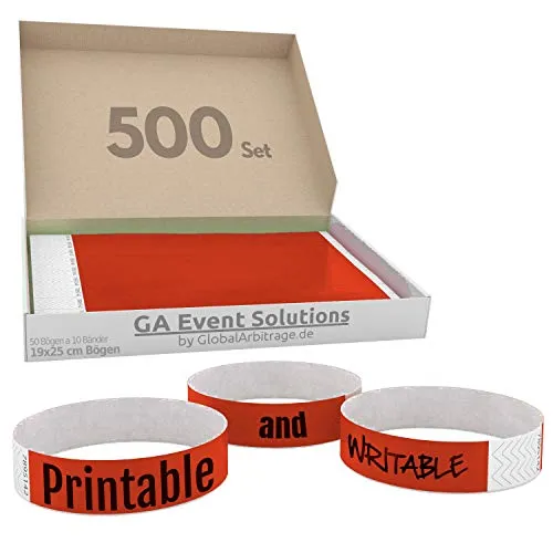 Eintrittsbänder aus Tyvek zum selbst gestalten und bedrucken in Rot von GA Event Solutions - Party Einlassbänder, Festival Armbänder für dein Event 500