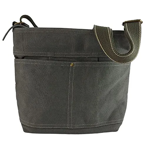 Domelo Damen Umhängetasche - Nachhaltige Vegane Crossbody Tasche in Khaki - Damen-Schultertaschen: Umweltfreundliche, strapazierfähige Tasche aus 100% Baumwolle, ideal als Geschenk. Vielseitig einsetzbar mit verstellbarem Gurt und 11 Litern Volumen.