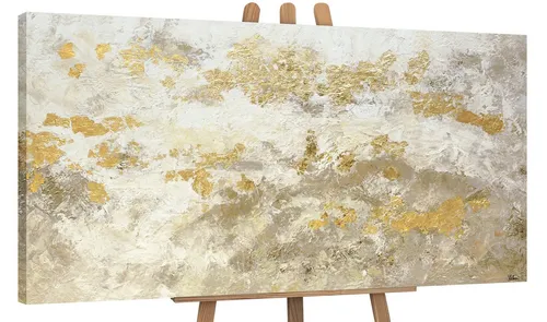 YS-Art Gemälde Glänzendes Gold, Abstraktion, Leinwand Bild Handgemalt Abstrakt Gold Gelbe Beige