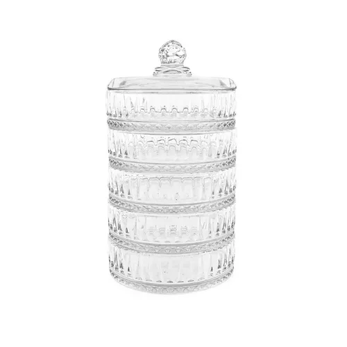 Elegantes Glasschalen-Set mit Deckel - 5-stöckig im Riffle-Design - Gläser & Glaswaren, stilvolles Riffle-Design für ansprechende Präsentationen und Aufbewahrung von Speisen.