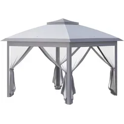 Outsunny Pavillon 330x330x288cm - Grau - Robuster Gartenpavillon mit verstellbarer Höhe, ideal für Outdoor-Events. Inklusive Netzvorhängen, Spannseilen und Tragetasche für einfachen Transport.