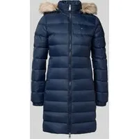 Tommy Jeans Damen Daunenmantel Essential Hooded Down Coat - Blau (Dark Night Navy), M, ikonisch zeitlos mit abnehmbarer Kapuze und Kunstpelz, perfekt für kalte Wintertage