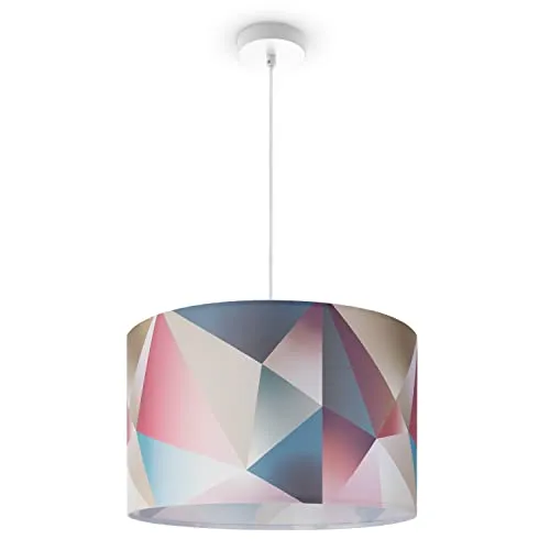 Paco Home Deckenlampe Lampenschirm Stoff Pendelleuchte E27 Hängeleuchte Schlafzimmer Rund Vintage Retro Zylinder Textil, Farbe:Design 4 (Ø45,5 cm), Leuchtenart/Farbe:Pendelleuchte - Weiß