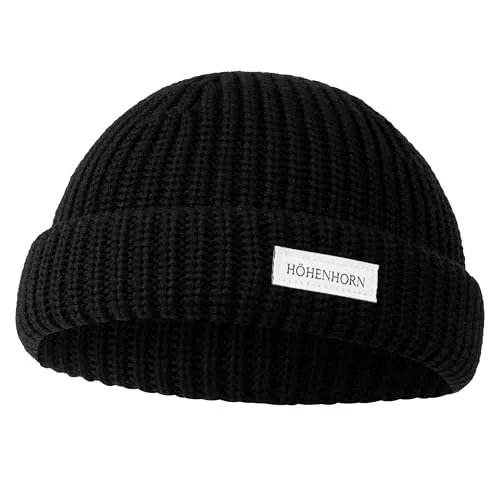 Höhenhorn Fisherman Mütze Unisex Schwarz - Strickmützen für Herren: Aus 100% Merinowolle für hohen Tragekomfort, temperaturregulierend und atmungsaktiv – ideal für jede Jahreszeit und jeden Anlass.