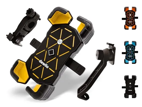 dewilo Handyhalterung - Geeignet für Fahrrad, Motorrad, Moped, E-Scooter, Fahrradergometer - Smartphone Halterung Fahrrad für 4,5-7,2 Zoll - Gelb
