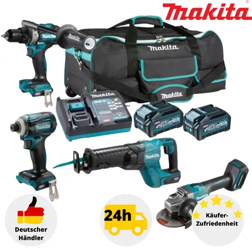 Makita Set von 4 Maschinen 40 V Max Li-ion 4 AH XGT - Akkuschrauber Set mit leistungsstarken 40 V Max Li-ion Maschinen, ideal für Profi-Handwerker und anspruchsvolle Projekte.