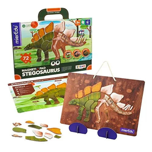 mierEdu Magnetpuzzle Stegosaurus – Lernspielzeug für kleine Dino-Fans - Magnetisches Dinosaurier-Puzzle für Kinder ab 3 Jahren – Fördert Motorik & Konzentration im Montessori-Stil. Flexibles Spielpad für kreatives Lernen und spannende Entdeckungen!