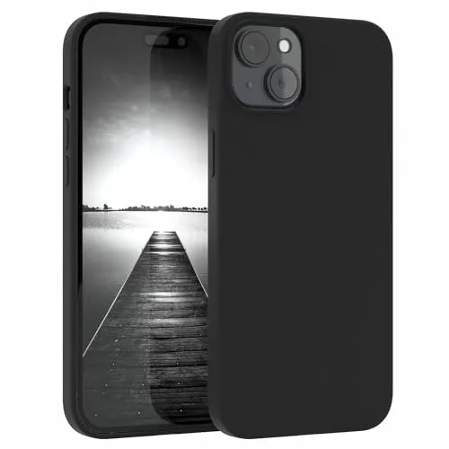 EAZY CASE Premium Silikon Handyhülle kompatibel mit iPhone 15 Plus Slimcover mit Kameraschutz und Innenfutter, Silikonhülle, Schutzhülle, Bumper, Handy Case, Hülle, Softcase, Schwarz