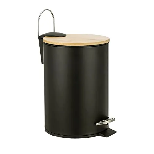 ADOB Kosmetikeimer Abfalleimer Mülleimer Treteimer 3 Liter schwarz matt, Bambusdeckel, 90412