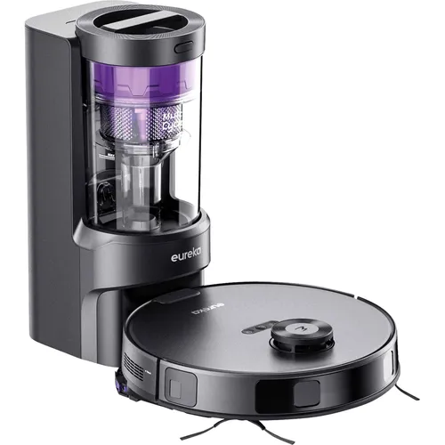EUREKA E10s DE - Saug- Wischroboter mit beutelloser Multi-Zyklon-Absaugstation, 4000Pa Saugkraft und LiDAR-Navigation, ideal gegen Tierhaare und steuerbar per App und Sprachassistenten