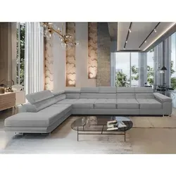 NEXT COLLECTION Ecksofa WILD XXL mit Bettkasten, Hohe Metallfüße, verstellbare Kopfstützen, Liegefläche 125x240, Hellgrau, Links - Hellgrau