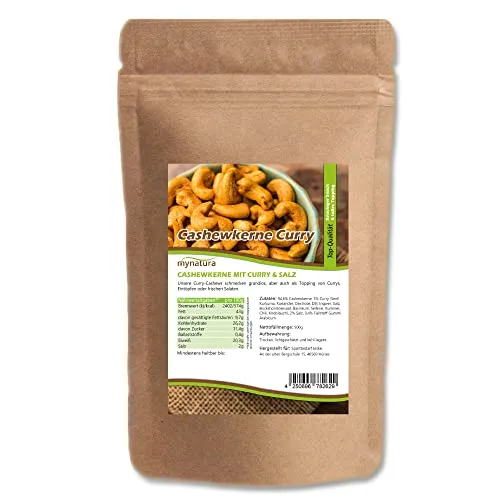 Mynatura Cashewkerne, geröstet mit CURRY und Salz I Nuss I Knabbern I Topping I Kochen I Backen I Snack I Vegan I Im Beutel (1x 500g)