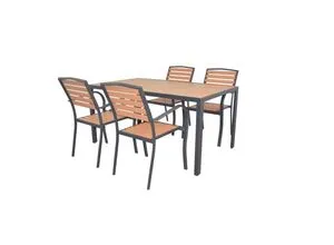 moebel-direkt-online Gartenlounge-Set 5tlg. Sitzgruppe (Spar-Set) - Moderne 5tlg. Gartenmöbel-Sitzgruppe aus robustem Metall mit Holzoptik. Inkl. 4 Armlehnstühlen und einem großen Tisch (150x90 cm). Stühle sind stapelbar, ideal für jeden Garten. Schnell aufgebaut und platzsparend.