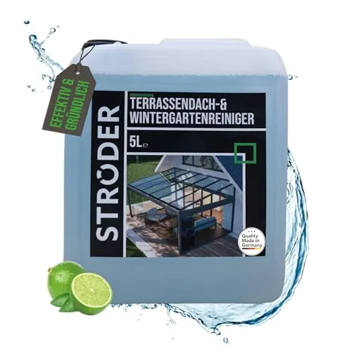 STRÖDER Terrassendach Reiniger - Hochwirksamer Flüssigreiniger für Glasdächer - Reinigungsmittel für Terrassendächer, Wintergärten und Vordächer. 5-Liter-Kanister mit Ausgießer für einfache Anwendung und hohe Wirksamkeit gegen Witterungseinflüsse.