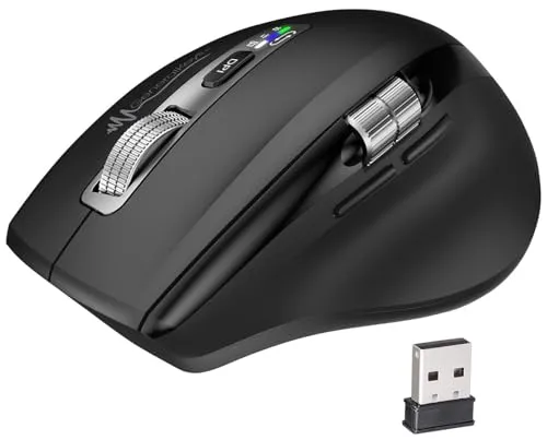 GeneralKeys Maus, Bluetooth: Multi-Device-Maus mit Speed- & Daumen-Mausrad, Silent-Tasten, kabellos (Funkmaus für Laptop, Funkmaus USB C, Logitech)